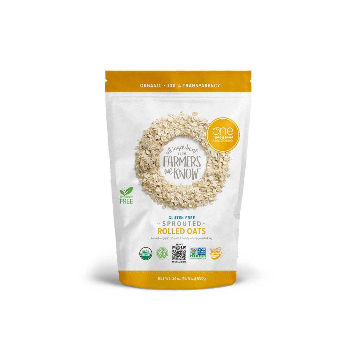 One Degree Sprouted Rolled Oats in a bowl, creamy texture for a hearty breakfast.
