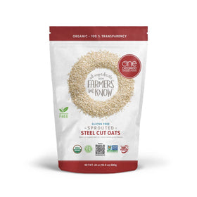 One Degree Sprouted Steel Cut Oats back label with QR traceability.