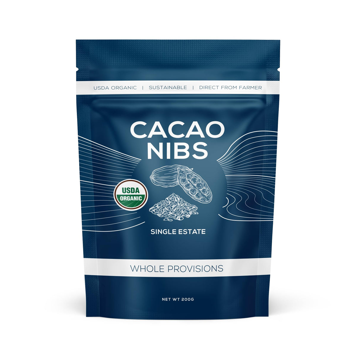 One Farm by WAAYB organic cacao nibs in a resealable bag for freshness.