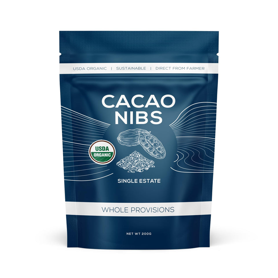 One Farm by WAAYB organic cacao nibs in a resealable bag for freshness.