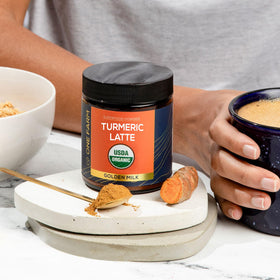 One Farm by WAAYB turmeric latte powder in packaging ready for gifting or pantry.