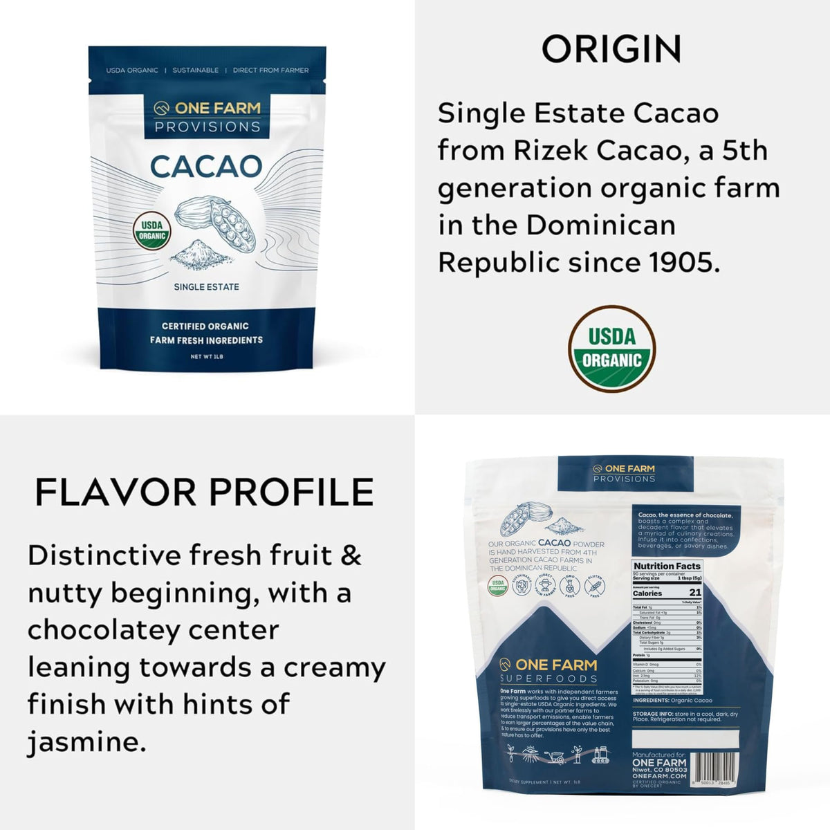 One Farm by WAAYB cacao powder added to a smoothie for rich chocolate flavor.