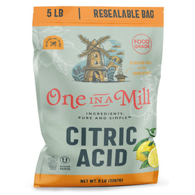 ONE IN A MILL Citric Acid powder jar close-up showing natural cleaning and flavor use