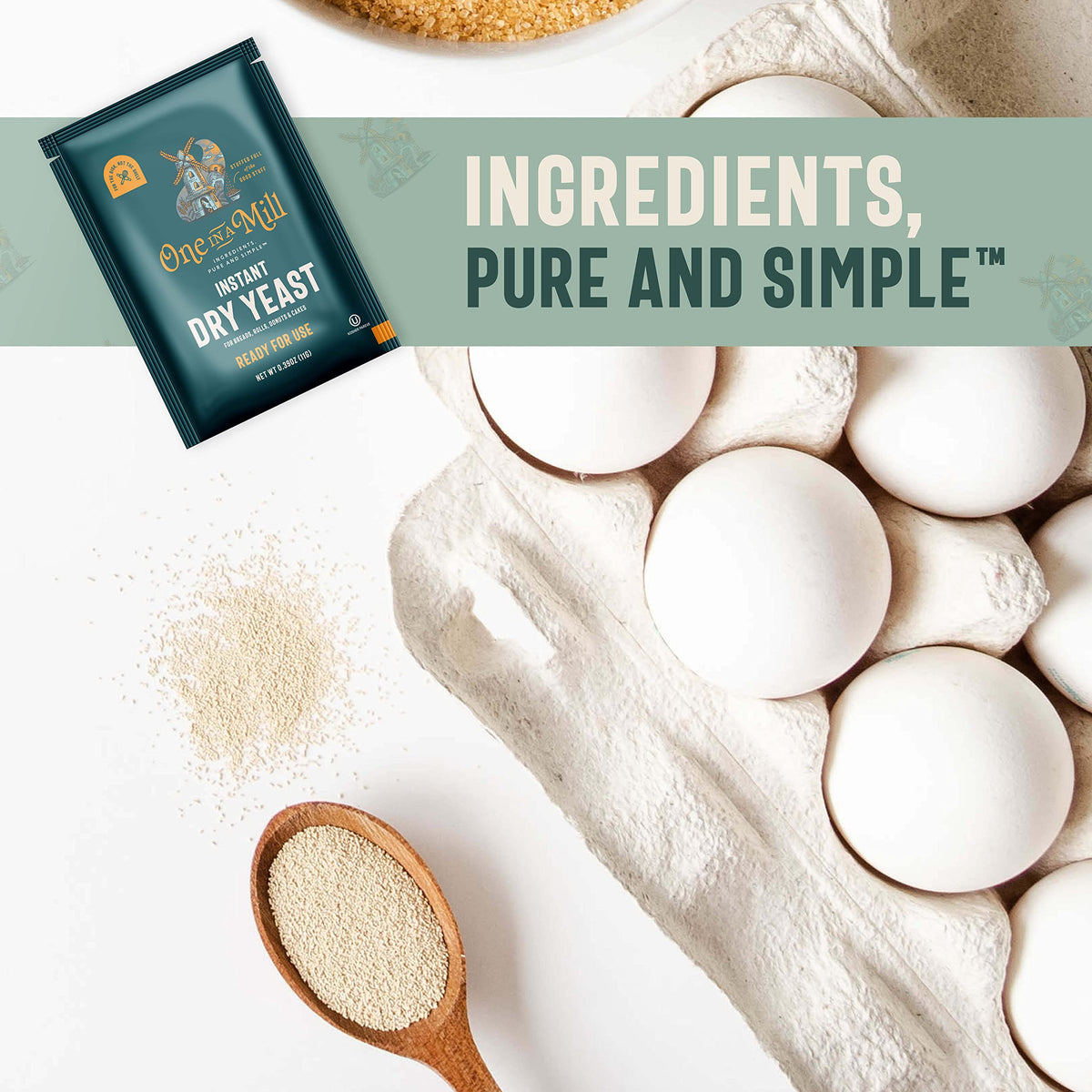 ONE IN A MILL yeast granules close-up enabling fast, even rising in your dough