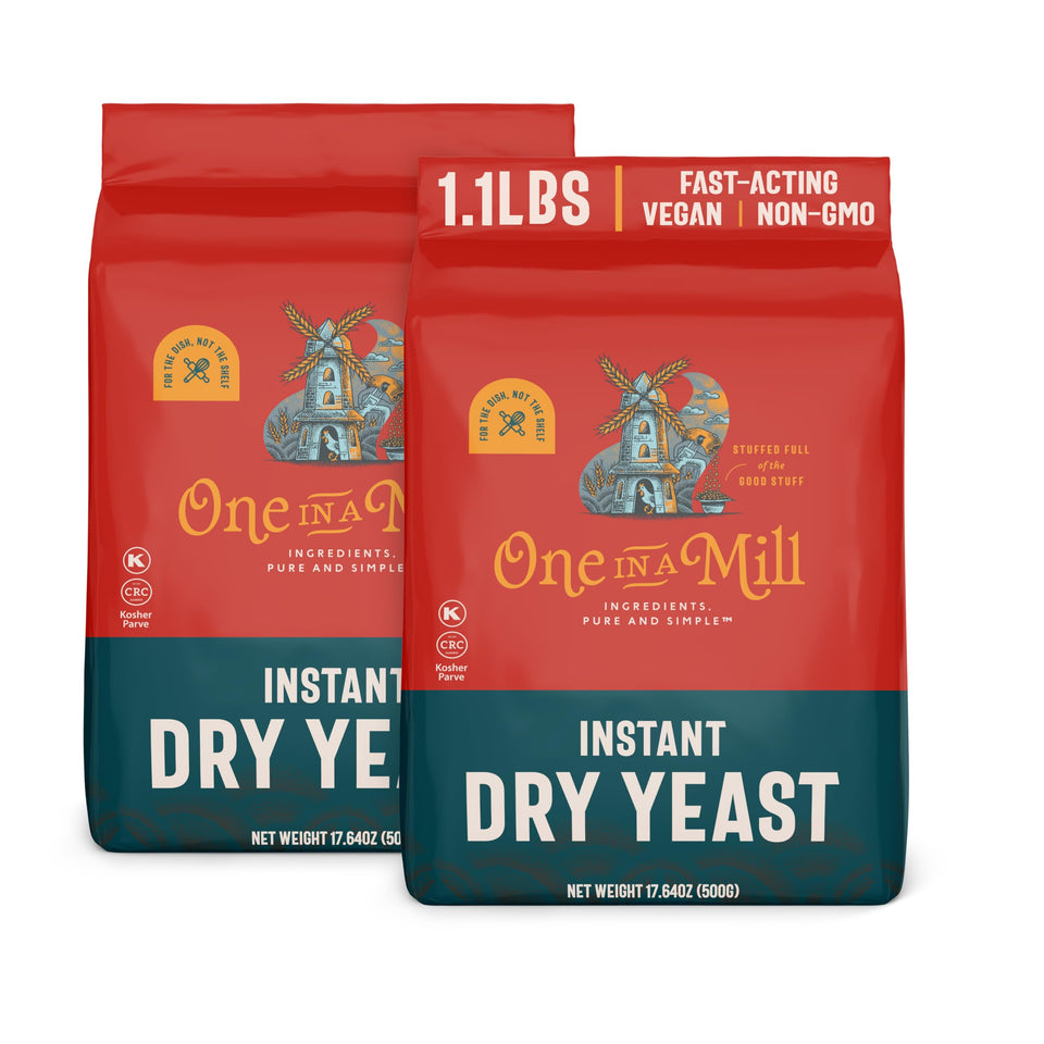 One in a Mill instant dry yeast pack of 2, front view for quick breads.