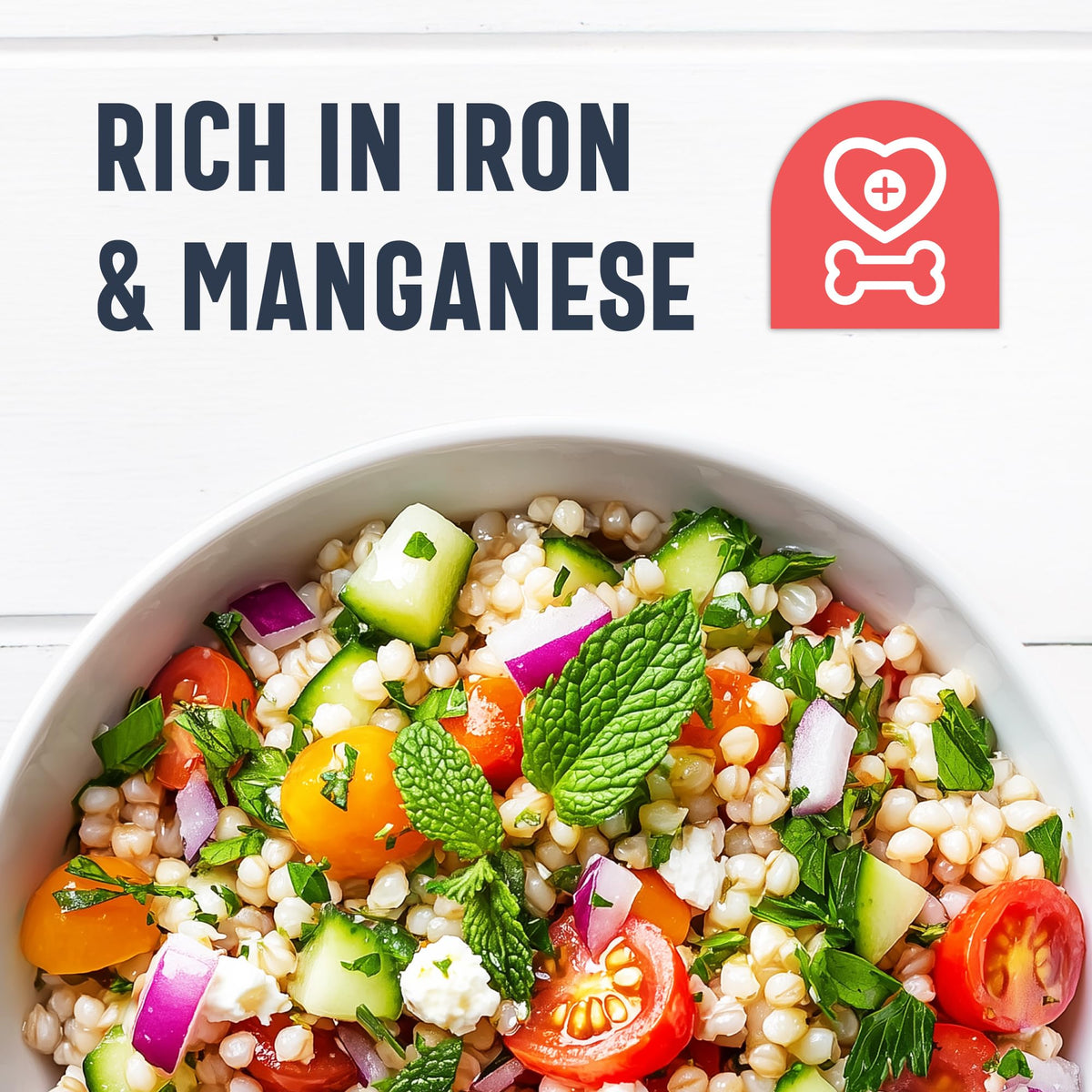 ONE IN A MILL Pearl Barley fiber-rich image, boosts fiber in salads and casseroles.