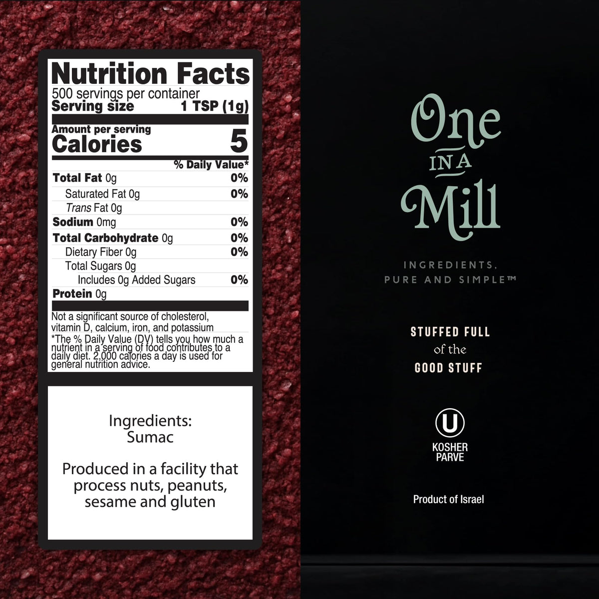 ONE IN A MILL ground sumac powder with vibrant red hue for grilling