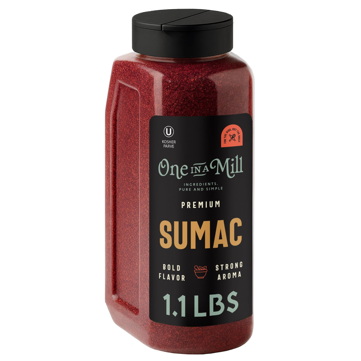 ONE IN A MILL sumac jar label closeup highlighting natural, preservative-free spice