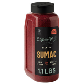 ONE IN A MILL sumac jar label closeup highlighting natural, preservative-free spice