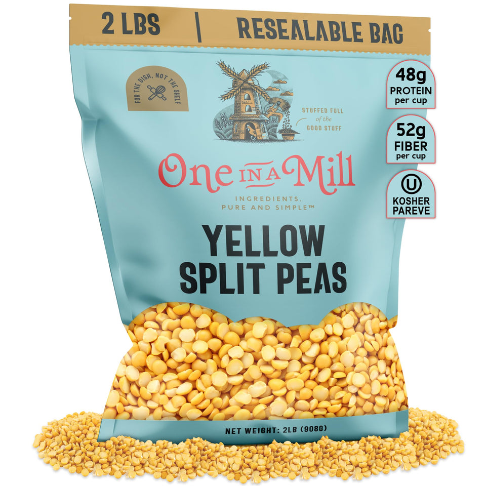 One In A Mill yellow split peas bulk resealable bag for long-term pantry freshness.