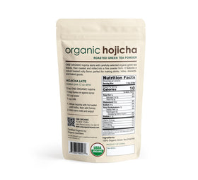 One Organic Hojicha powder dispensed into a cup for aromatic tea.