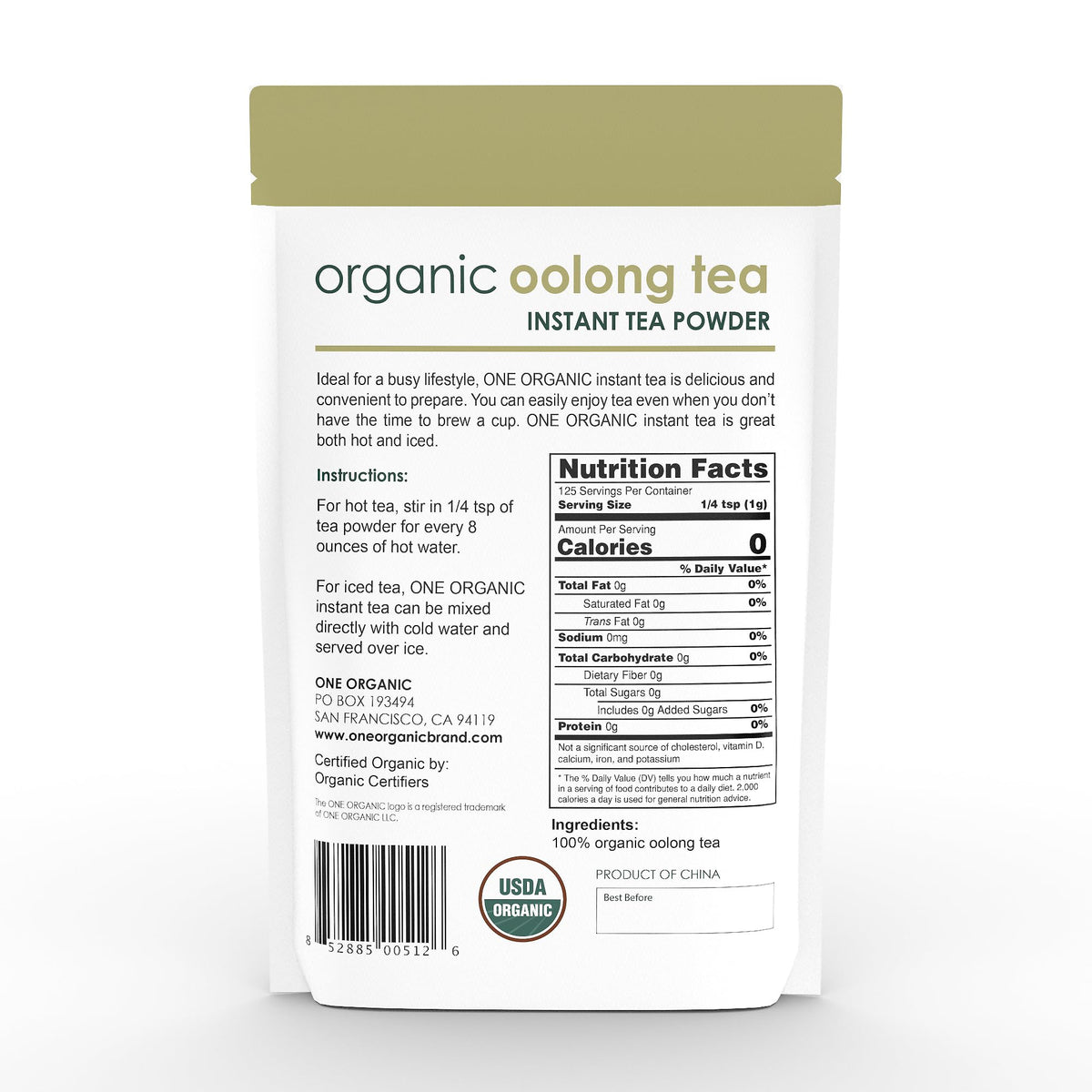 Cup with hot One Organic Instant Oolong Tea Powder, ready in seconds.