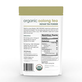 Cup with hot One Organic Instant Oolong Tea Powder, ready in seconds.