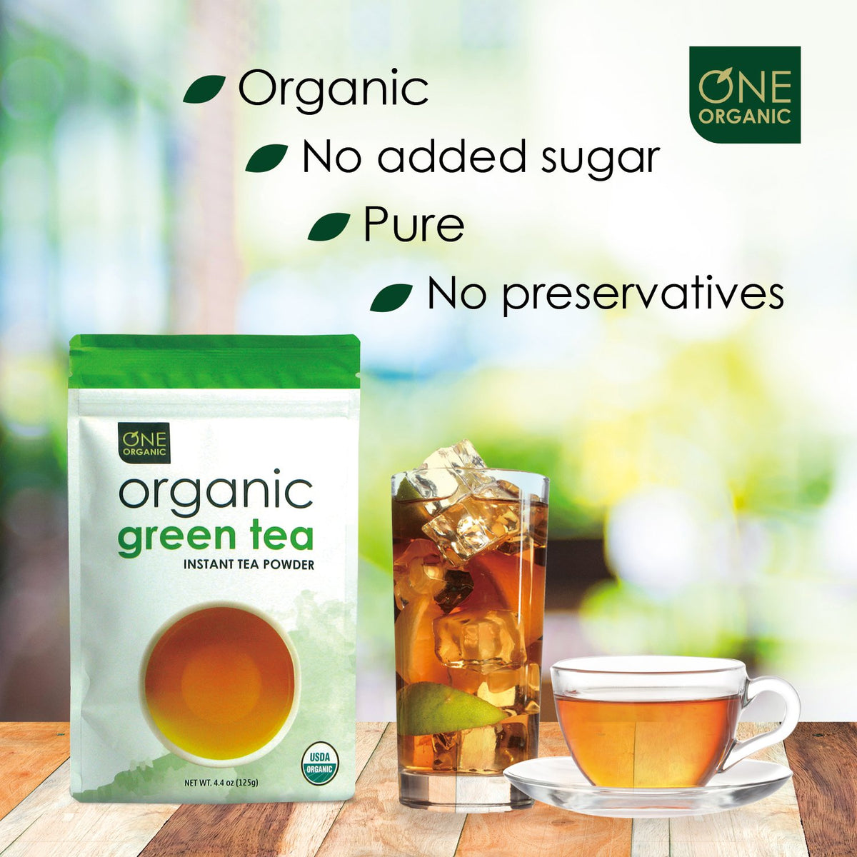 One Organic Instant Tea Green hot cup ready in seconds.