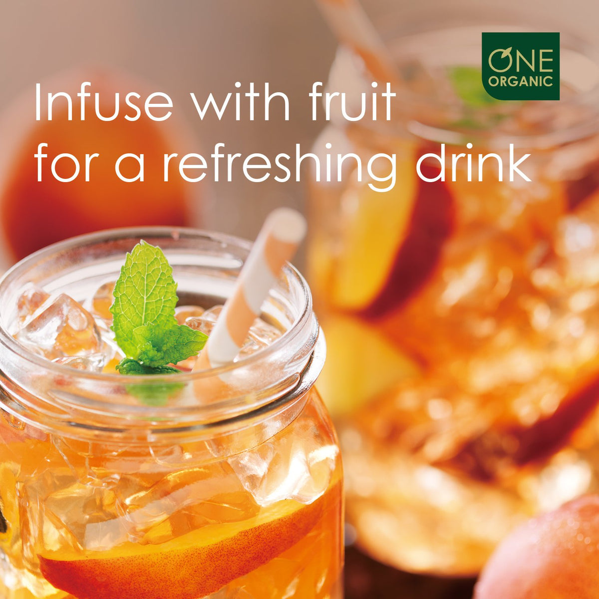One Organic instant tea powder label close-up emphasizes pure ingredient.