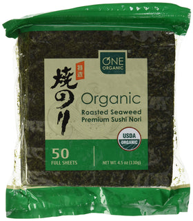 One Organic Sushi Nori sheets used to wrap fresh fillings.