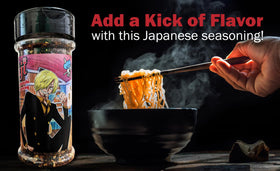 One Piece Shichimi Togarashi on a plate of ramen, highlighting color and aroma.