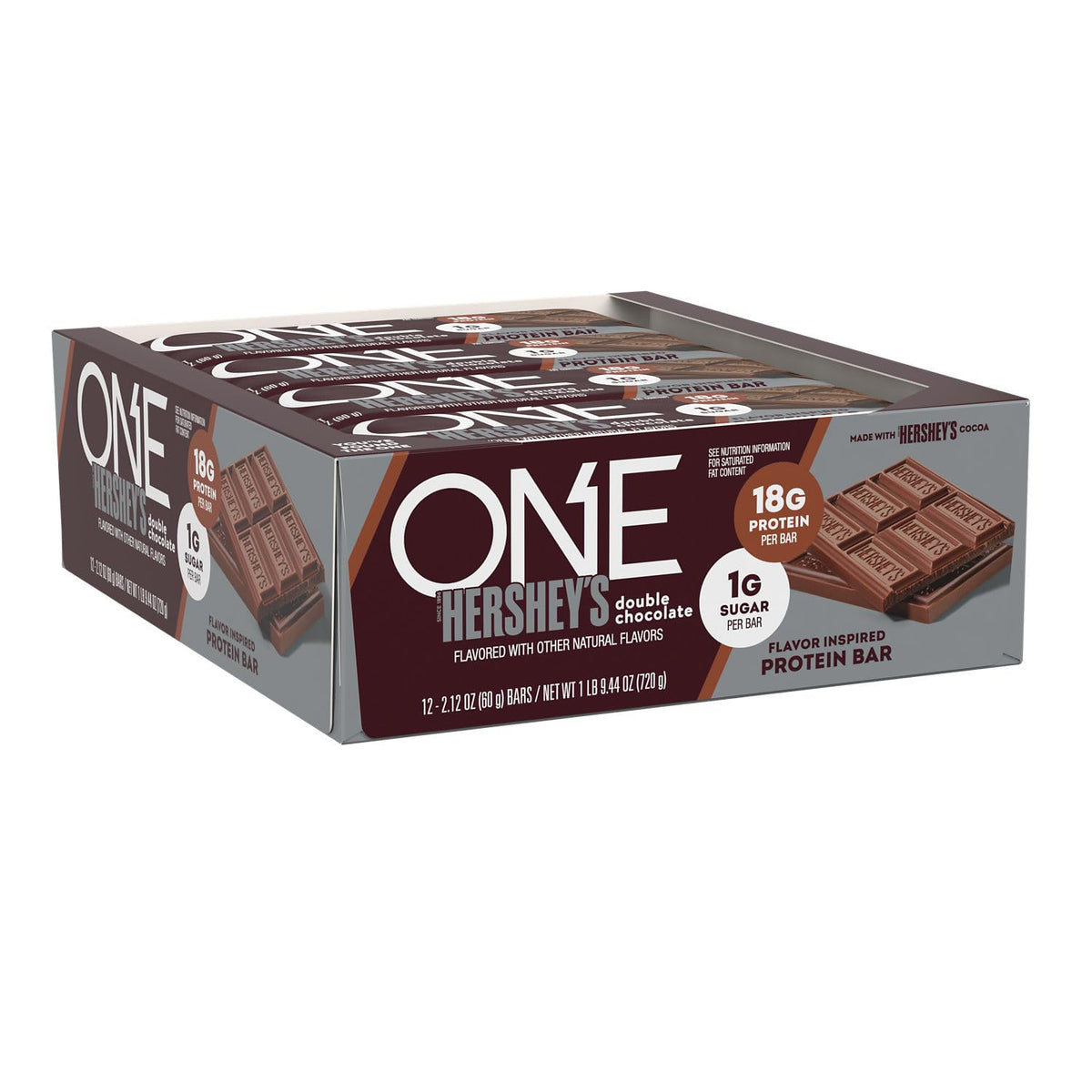 ONE Protein Bars Hershey's Double Chocolate box front view for pantry staple
