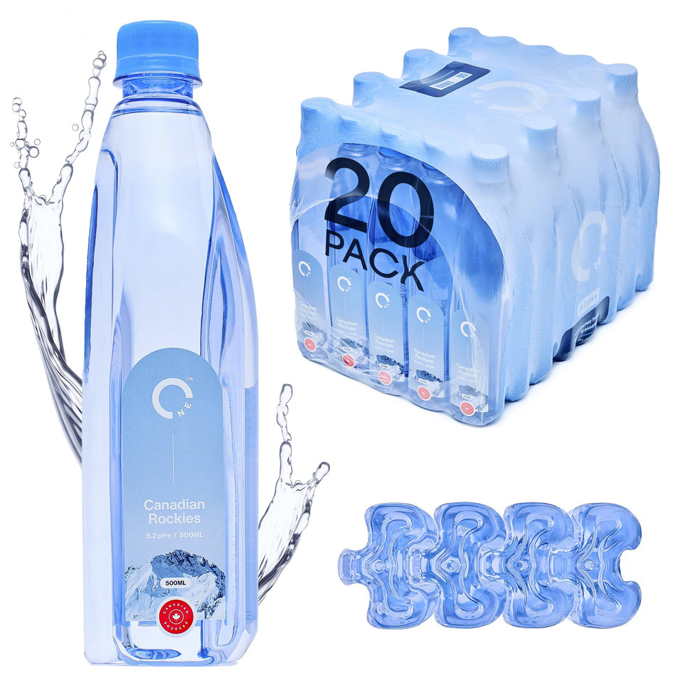 ONE Water bottles: snap-to-stack interlock for compact home storage