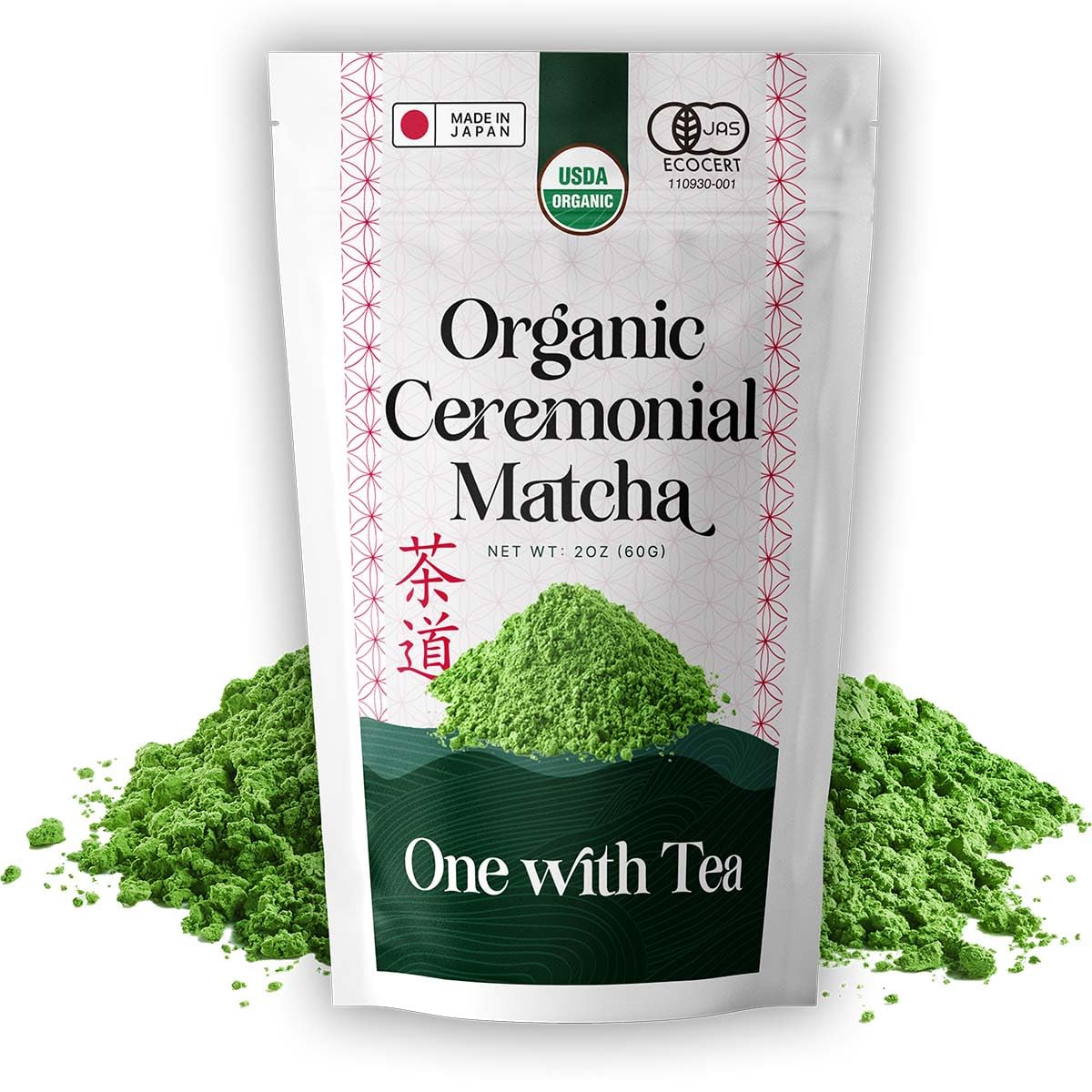 ONE WITH TEA ceremonial matcha powder jar enhances authentic Japanese tea rituals.