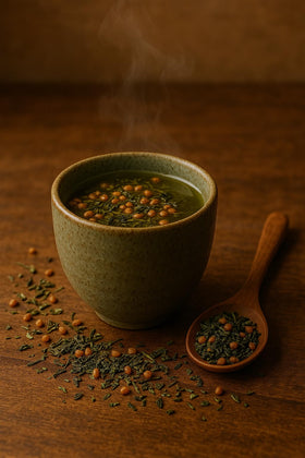 ONE WITH TEA Organic Genmaicha packaging highlights premium organic sourcing.