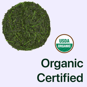 One With Tea Organic Japanese Sencha loose leaves in a glass jar for premium quality.