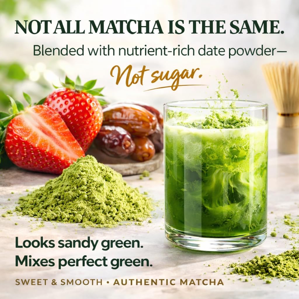 ONE WITH TEA strawberry-flavored matcha dust adds bright fruit notes