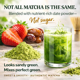 ONE WITH TEA strawberry-flavored matcha dust adds bright fruit notes