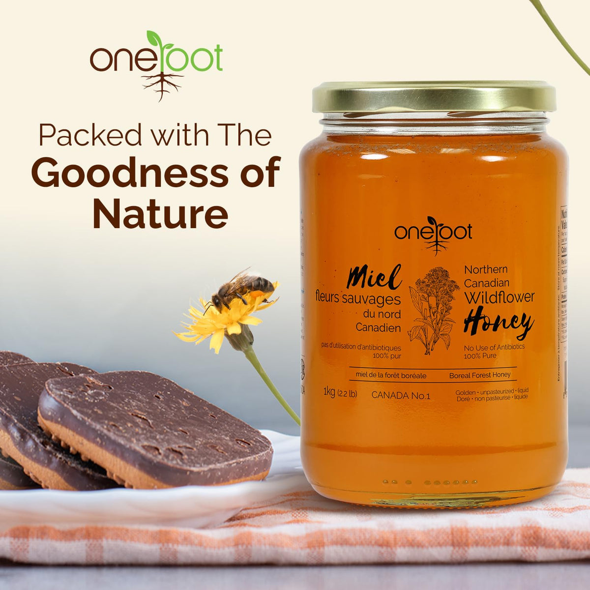 OneRoot boreal forest honey origin scene emphasizes single-source purity and sustainable care