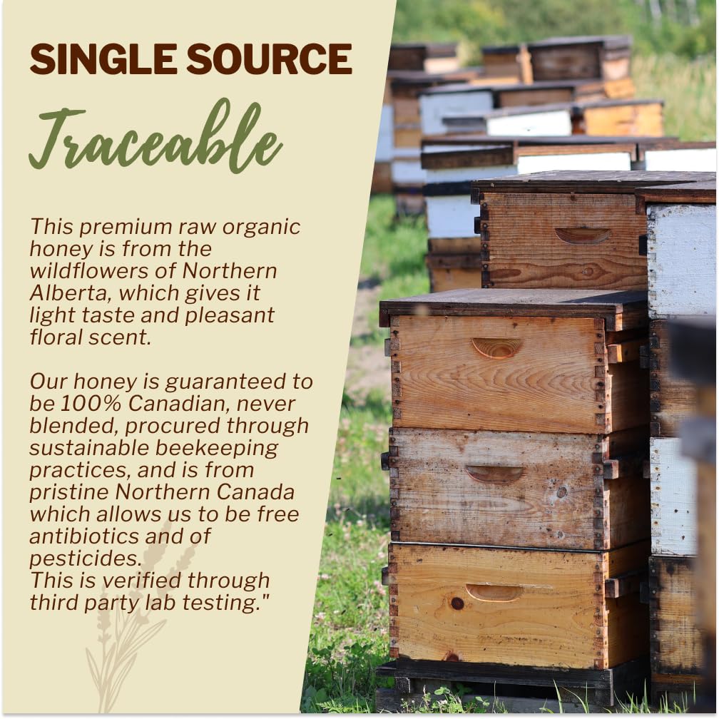 OneRoot organic honey label highlighting pesticide-free Canadian wildflower nectar.