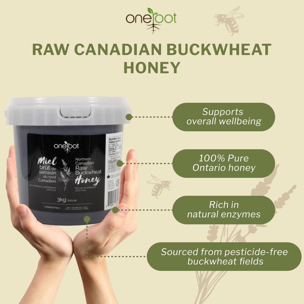 OneRoot raw buckwheat honey amber pour stream