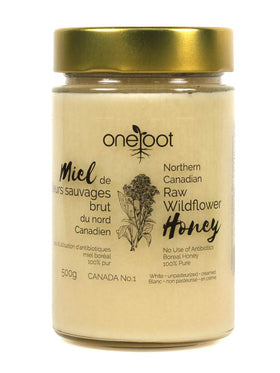 OneRoot wildflower honey jar closeup showing rich color and nutrient-rich sweetness.