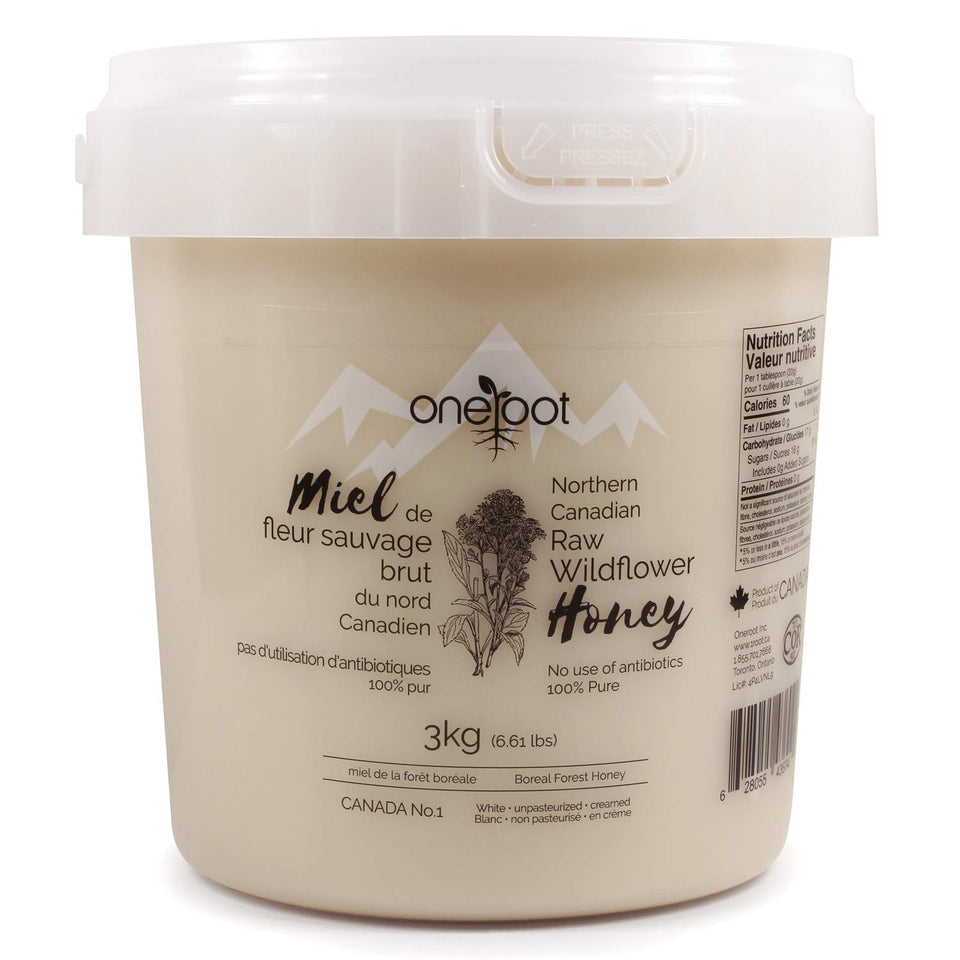 OneRoot wildflower honey jar showcasing premium Canadian flavor and purity.