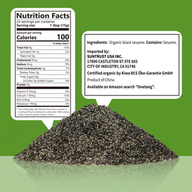 ONETANG Black Sesame Powder jar close-up reveals fine texture and nutty aroma.