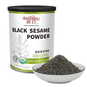 ONETANG Organic Black Sesame Powder packaging shows pure seeds for versatile cooking.