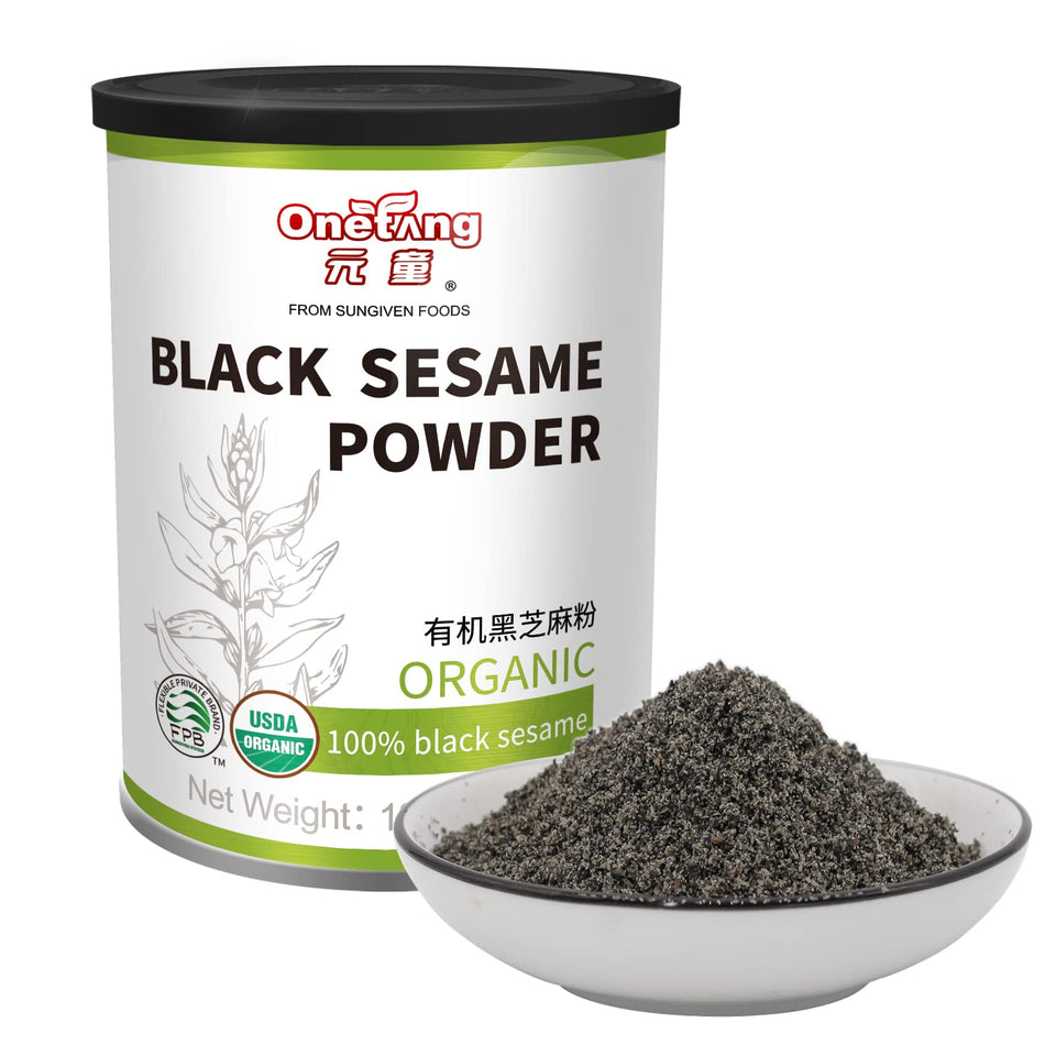 ONETANG Organic Black Sesame Powder packaging shows pure seeds for versatile cooking.