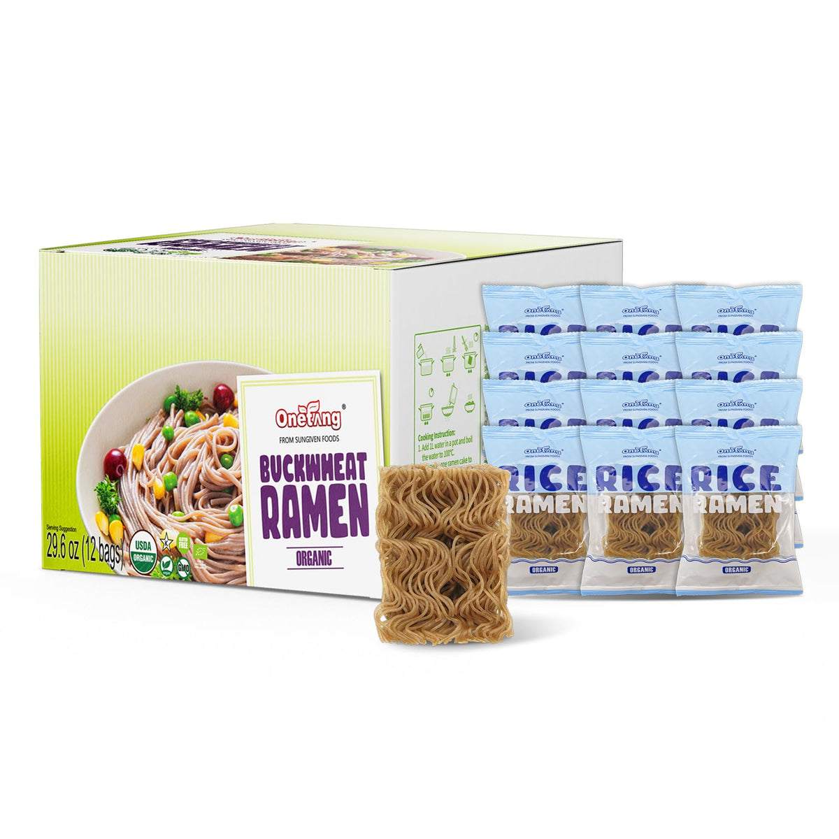 ONETANG organic buckwheat ramen pack ready for gluten-free meals.