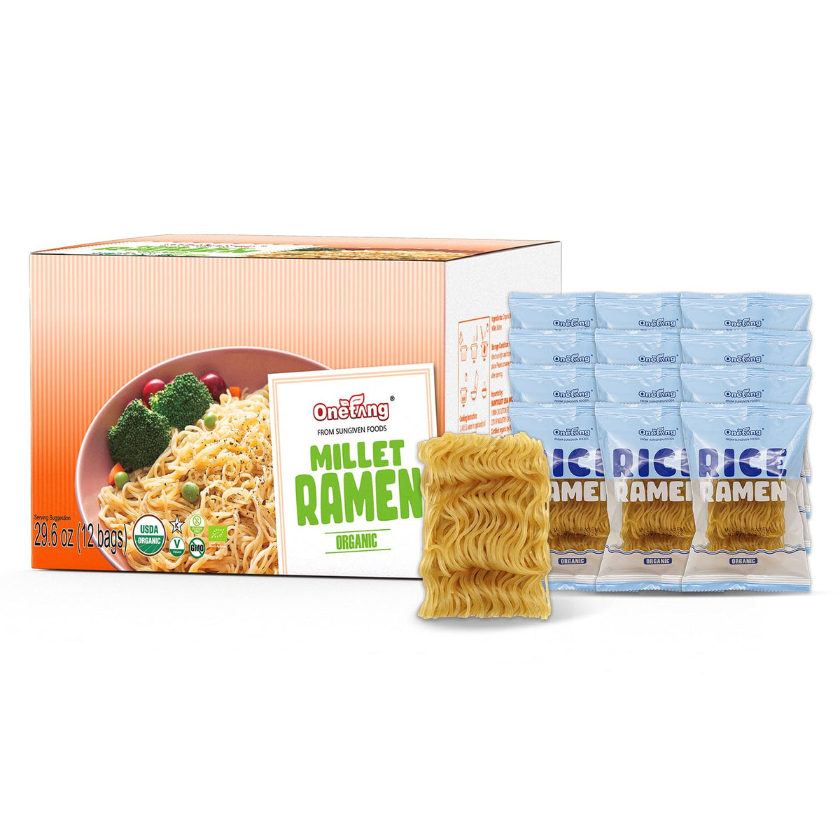 ONETANG organic millet and brown rice ramen pack, gluten-free base for wholesome meals