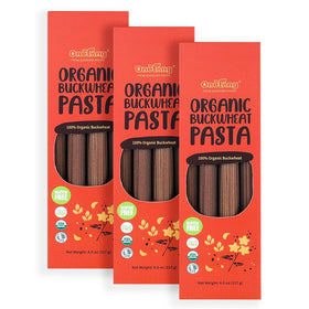 ONETANG gluten-free buckwheat spaghetti packaging front shows organic ingredients and Non-GMO badge.