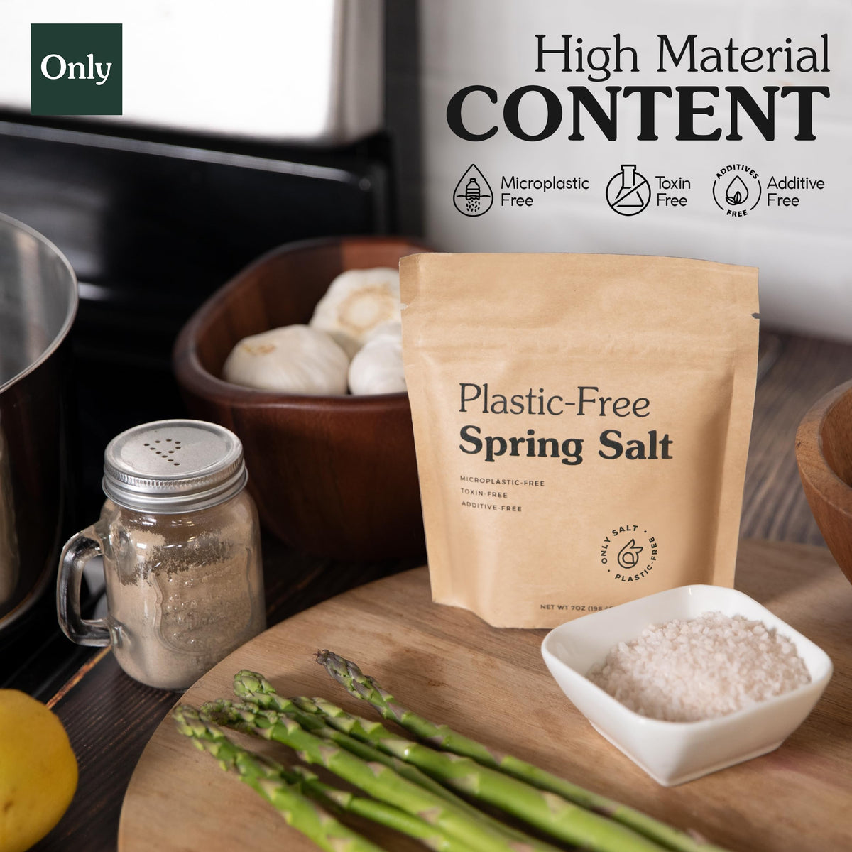 Only Ancient Spring Salt in a kitchen scene for daily mineral-rich seasoning.