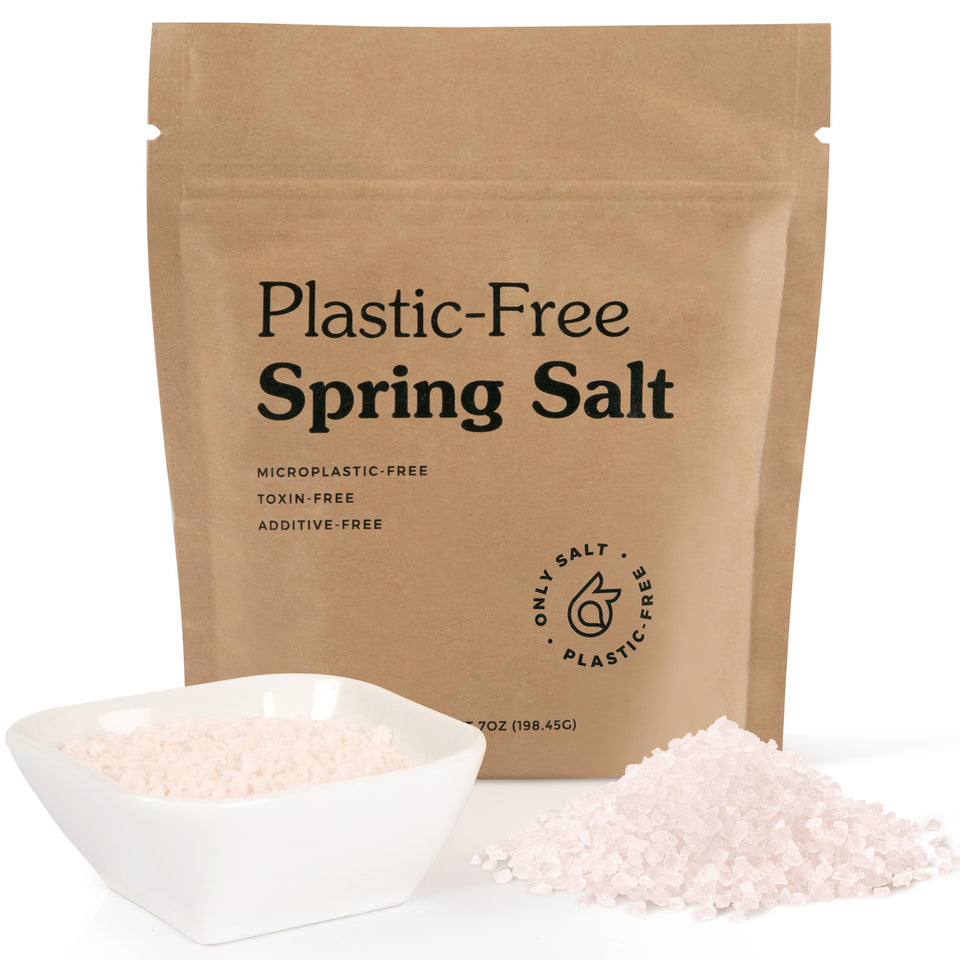 Only Ancient Spring Salt pouch front, microplastic-free, mineral-rich seasoning.