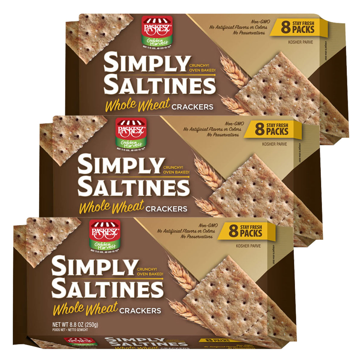 Only Kosher Candy saltines whole wheat pack open, crisp texture for quick office snacks.