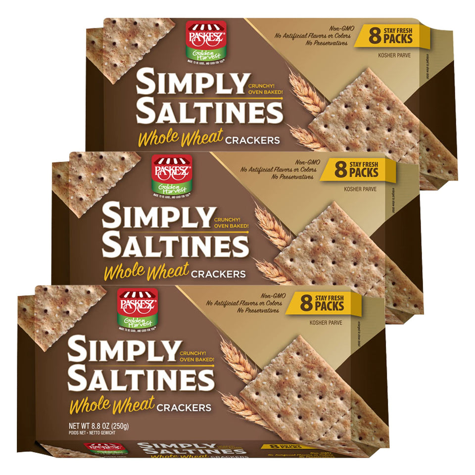 Only Kosher Candy saltines whole wheat pack open, crisp texture for quick office snacks.