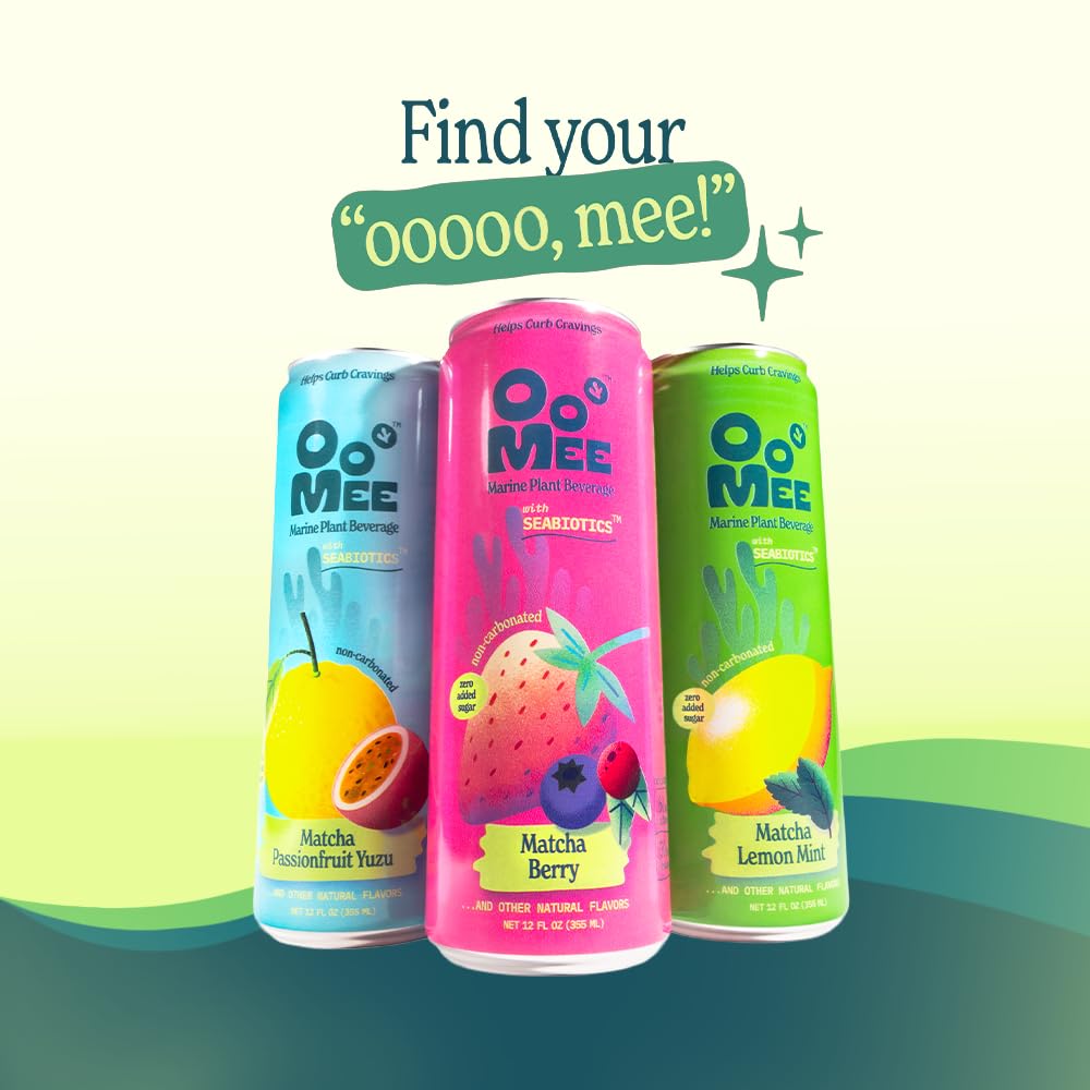 OoMee Fruity Matcha refrigerated display featuring the marine plant drink