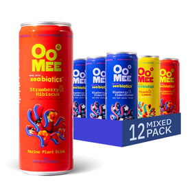 OoMee prebiotic drink peach-lemon can with refreshing flavor and fullness potential.