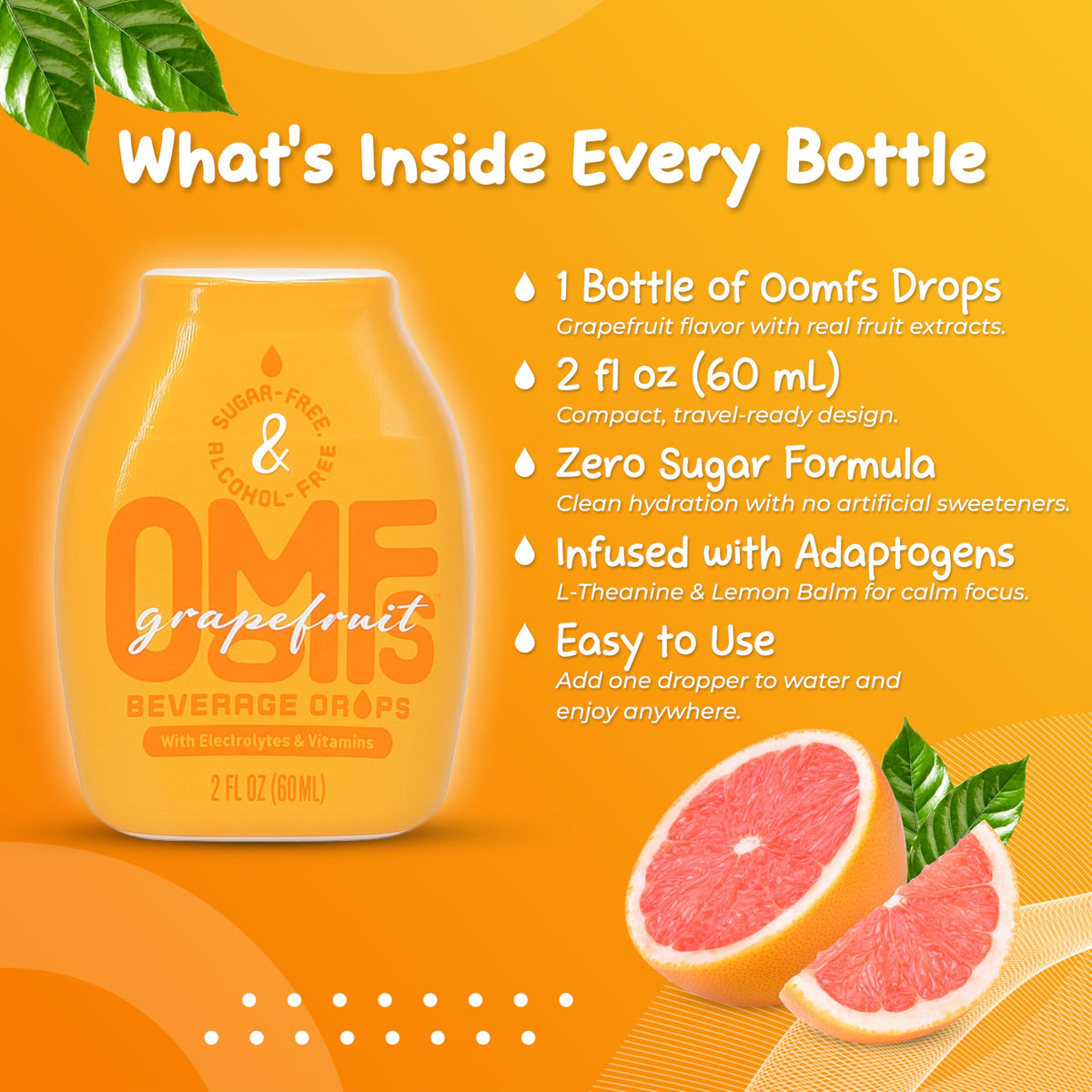 Oomfs Drops fruit-forward flavor close-up showing natural extracts and zero sugar