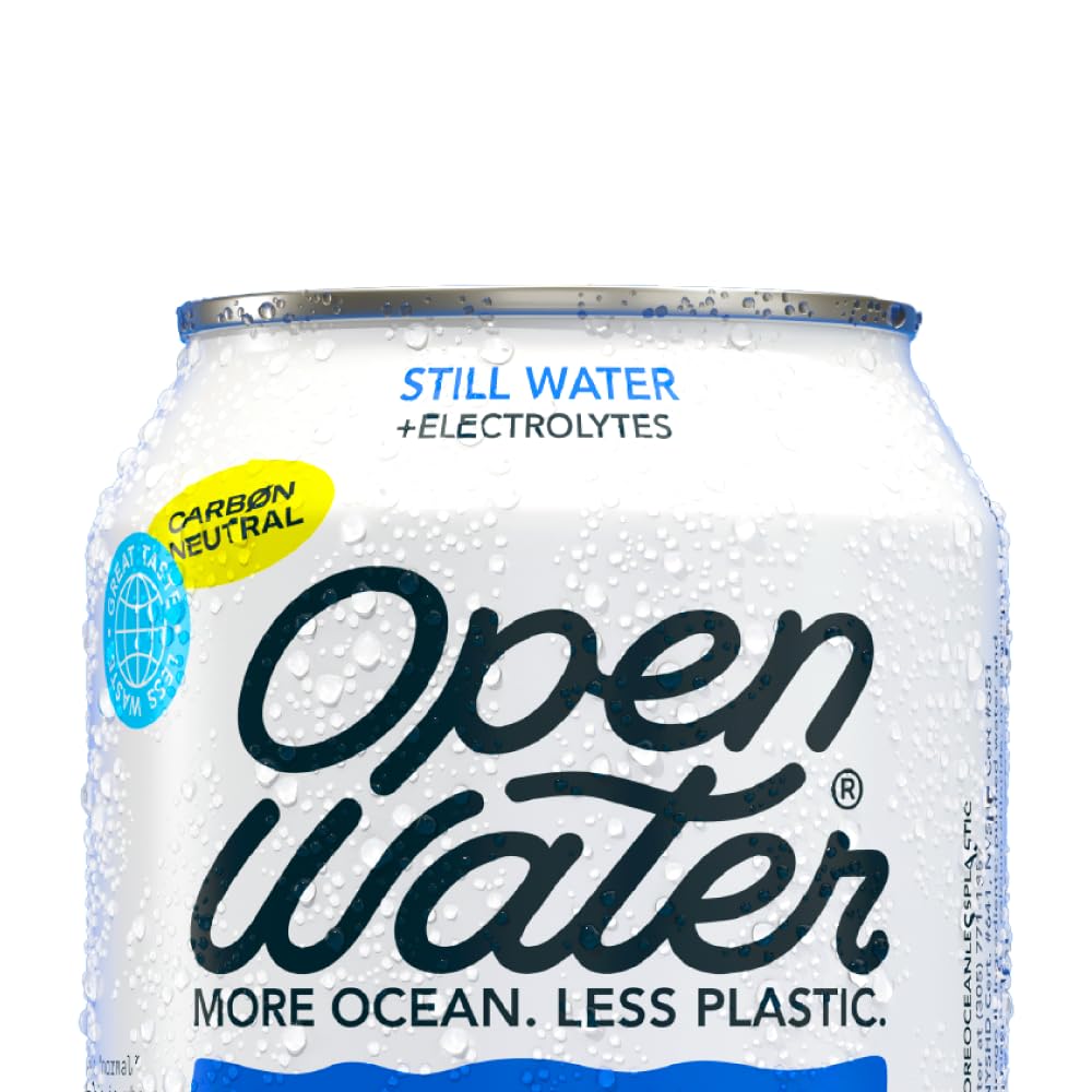 Open Water aluminum can close-up showing eco-friendly packaging and portability.
