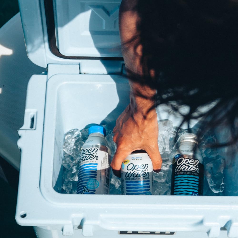 Open Water label close-up with electrolytes and pH balance.
