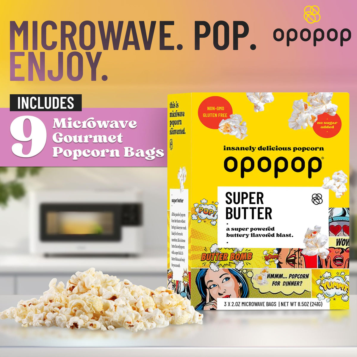 Opopop 9 count packaging ready for shareable movie night snacks