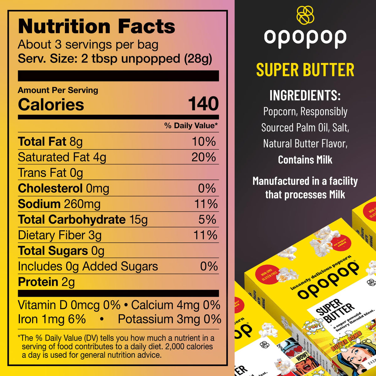 Opopop butter popcorn bag closeup shows rich aroma and melt in mouth texture
